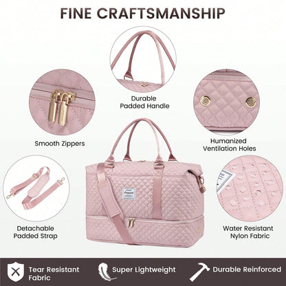Travel Duffle Bag,Weekender Bags For Women With Shoe Compartment,Carry On Overnight Bag With Toiletry Bag,Gym Duffel Bag With Wet Pocket (Pink)
