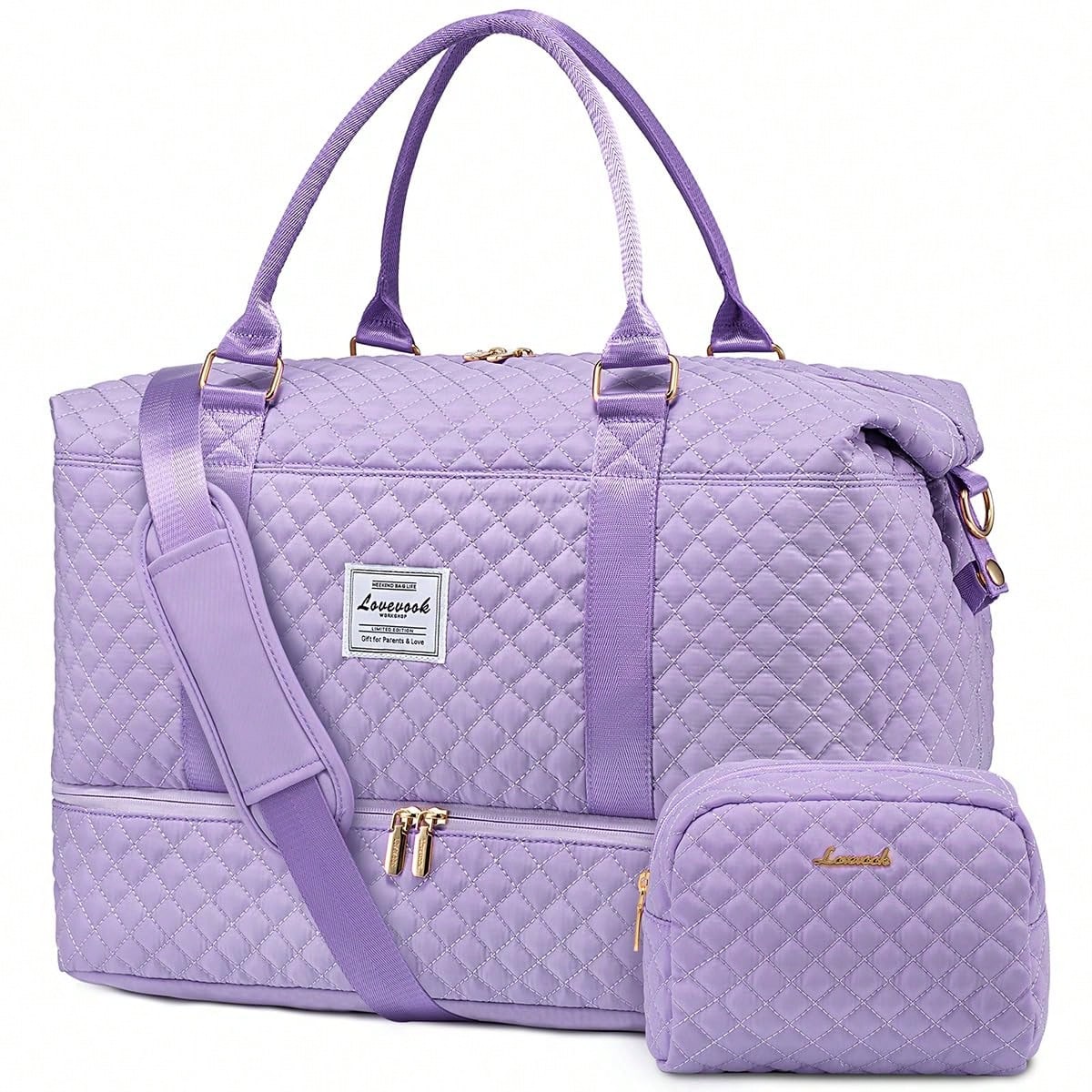 Travel Duffle Bag,Weekender Bags For Women With Shoe Compartment,Carry On Overnight Bag With Toiletry Bag,Gym Duffel Bag With Wet Pocket (Pink)