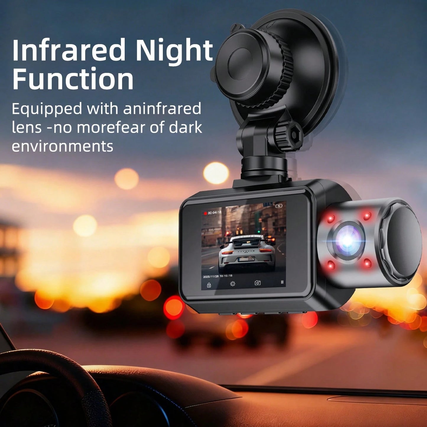 Triple Dash Cam 4K Front & 1080P Rear/Interior, 3 Channel Car Camera With 32GB Card, IR Night Vision, 24/7 Parking Surveillance, G-Sensor, Loop Recording, For Cars, Trucks