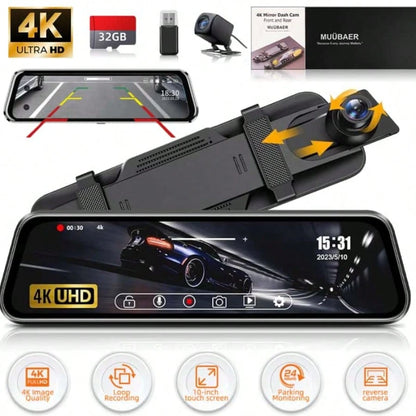 Triple Dash Cam 4K Front & 1080P Rear/Interior, 3 Channel Car Camera With 32GB Card, IR Night Vision, 24/7 Parking Surveillance, G-Sensor, Loop Recording, For Cars, Trucks
