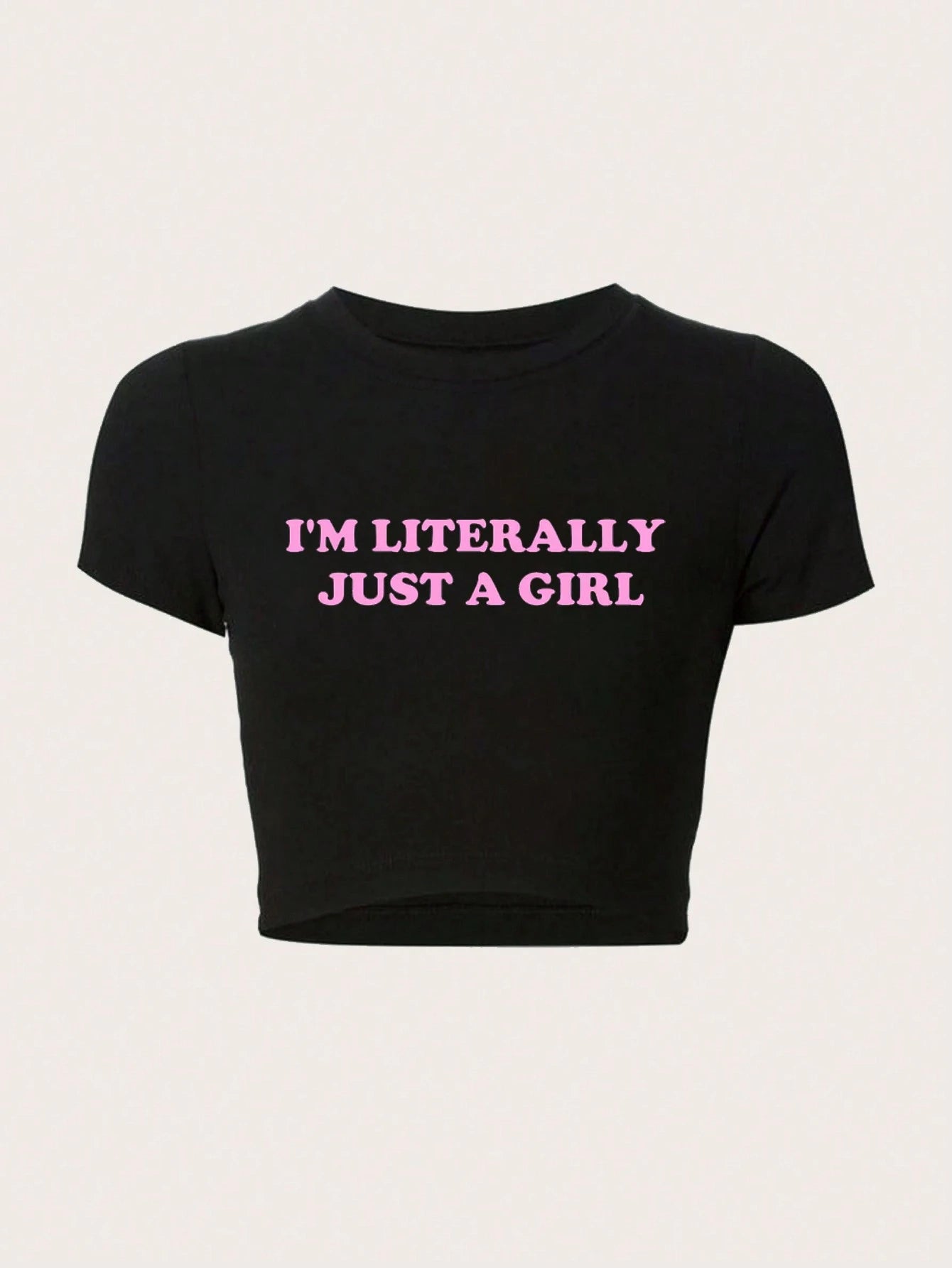 TRNVIE Plus Size Women Cropped Slogan Slim Fit T-Shirt, I'M LITERALLY JUST A GIRL, Summer
