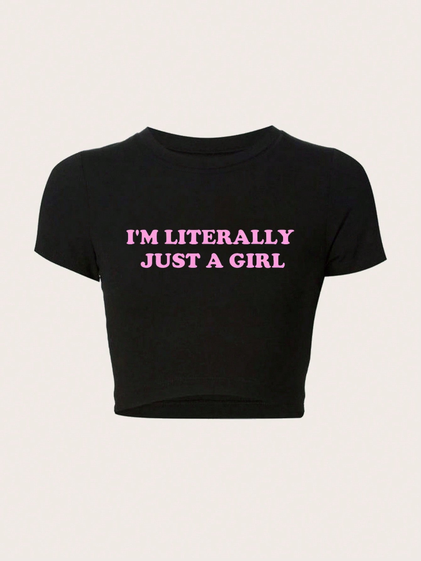 TRNVIE Plus Size Women Cropped Slogan Slim Fit T-Shirt, I'M LITERALLY JUST A GIRL, Summer