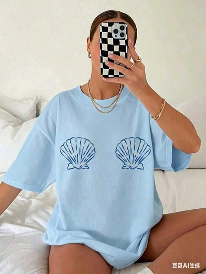 Tropical Shell Graphic Tee,Ocean Beach Sea Life Shirt,Summer T-Shirts,Short Sleeve,Coastal Aesthetic Casual Top Teacher Shirts Back To School Shirts
