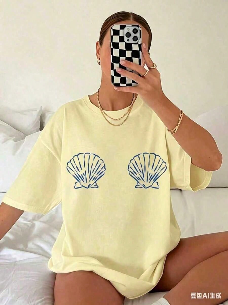 Tropical Shell Graphic Tee,Ocean Beach Sea Life Shirt,Summer T-Shirts,Short Sleeve,Coastal Aesthetic Casual Top Teacher Shirts Back To School Shirts