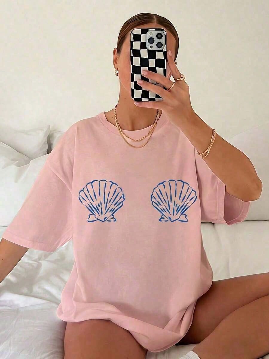 Tropical Shell Graphic Tee,Ocean Beach Sea Life Shirt,Summer T-Shirts,Short Sleeve,Coastal Aesthetic Casual Top Teacher Shirts Back To School Shirts