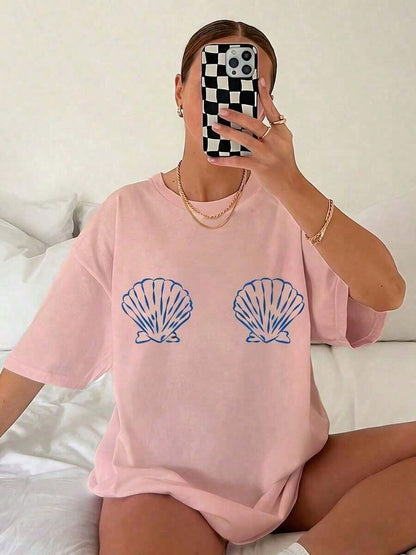 Tropical Shell Graphic Tee,Ocean Beach Sea Life Shirt,Summer T-Shirts,Short Sleeve,Coastal Aesthetic Casual Top Teacher Shirts Back To School Shirts