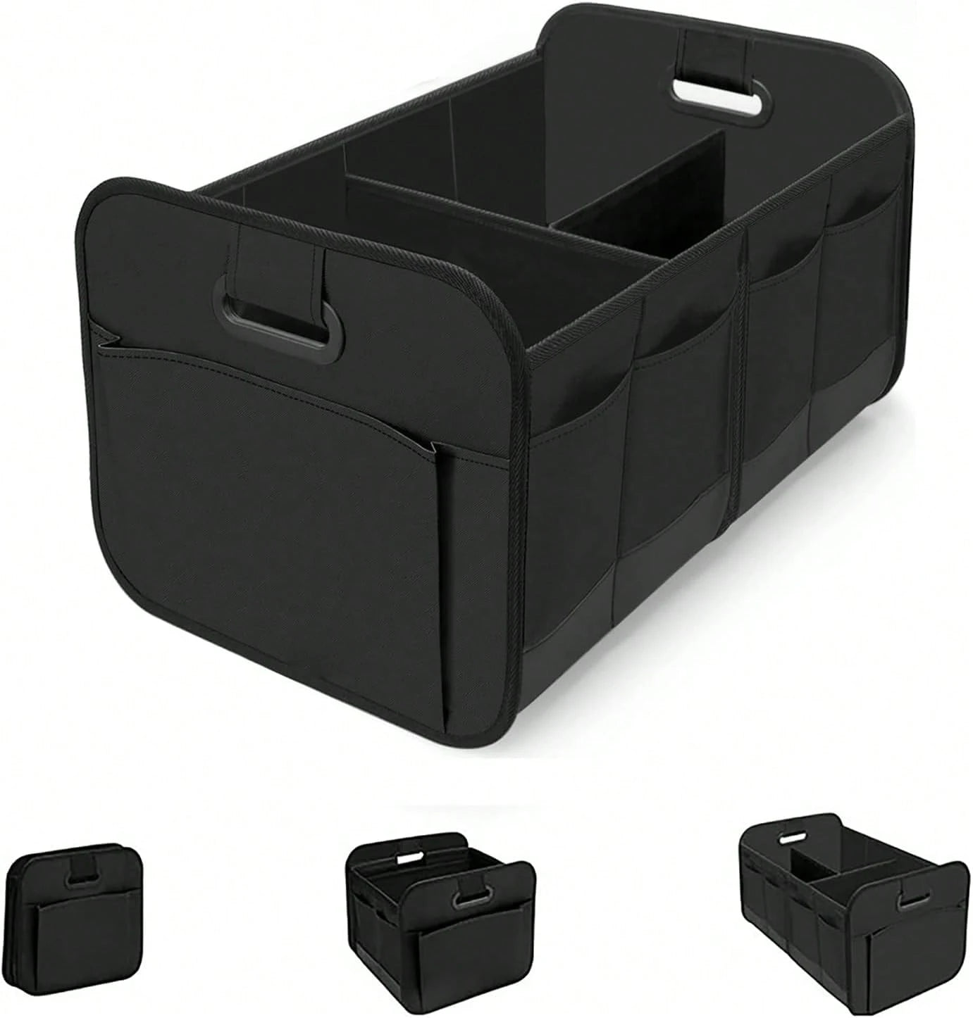 Trunk Organizer For Car- 70L Collapsible Car Storage With 11 Pockets & Reinforced Handles, SUV Trunk Organizers For Grocery Cargo(Black)