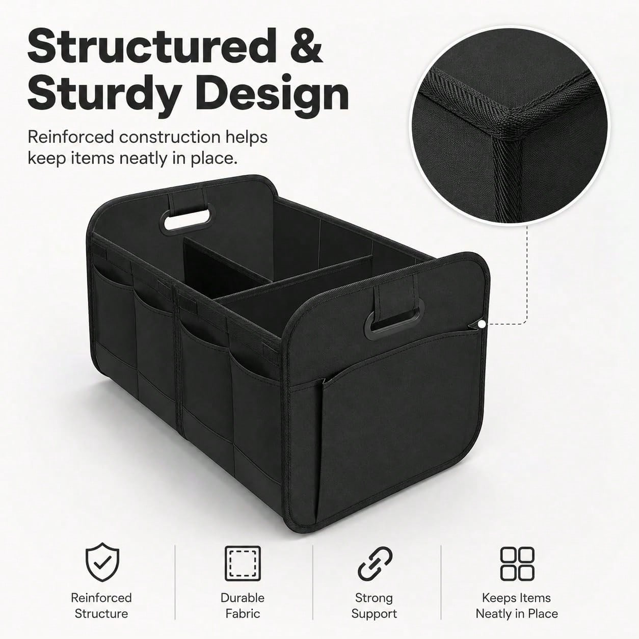 Trunk Organizer For Car- 70L Collapsible Car Storage With 11 Pockets & Reinforced Handles, SUV Trunk Organizers For Grocery Cargo(Black)