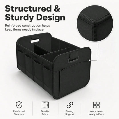 Trunk Organizer For Car- 70L Collapsible Car Storage With 11 Pockets & Reinforced Handles, SUV Trunk Organizers For Grocery Cargo(Black)