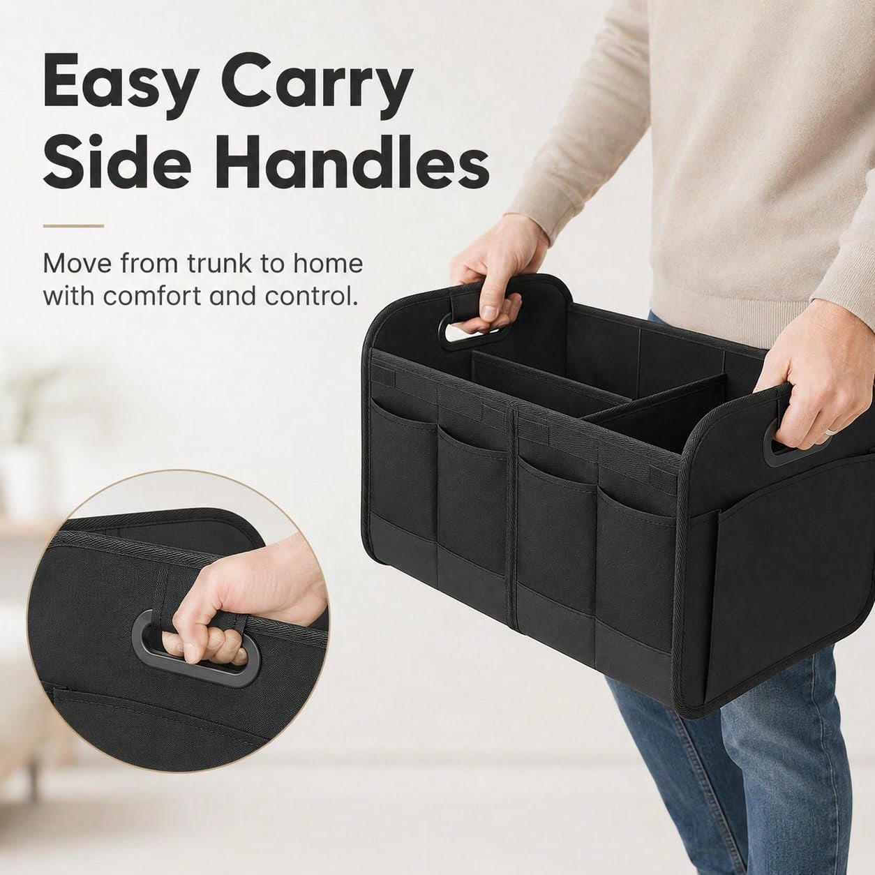 Trunk Organizer For Car- 70L Collapsible Car Storage With 11 Pockets & Reinforced Handles, SUV Trunk Organizers For Grocery Cargo(Black)