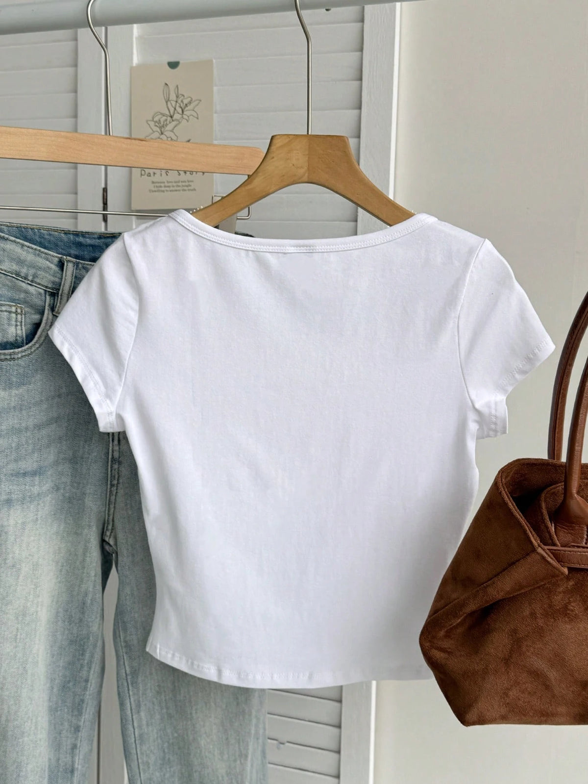 Tseoso 95% Cotton All White Summer Casual Everyday Women's T-Shirt,Scoop Neck Short Sleeve Tight Slim Fit Versatile Simple Pattern Chic Soft Top,Gift