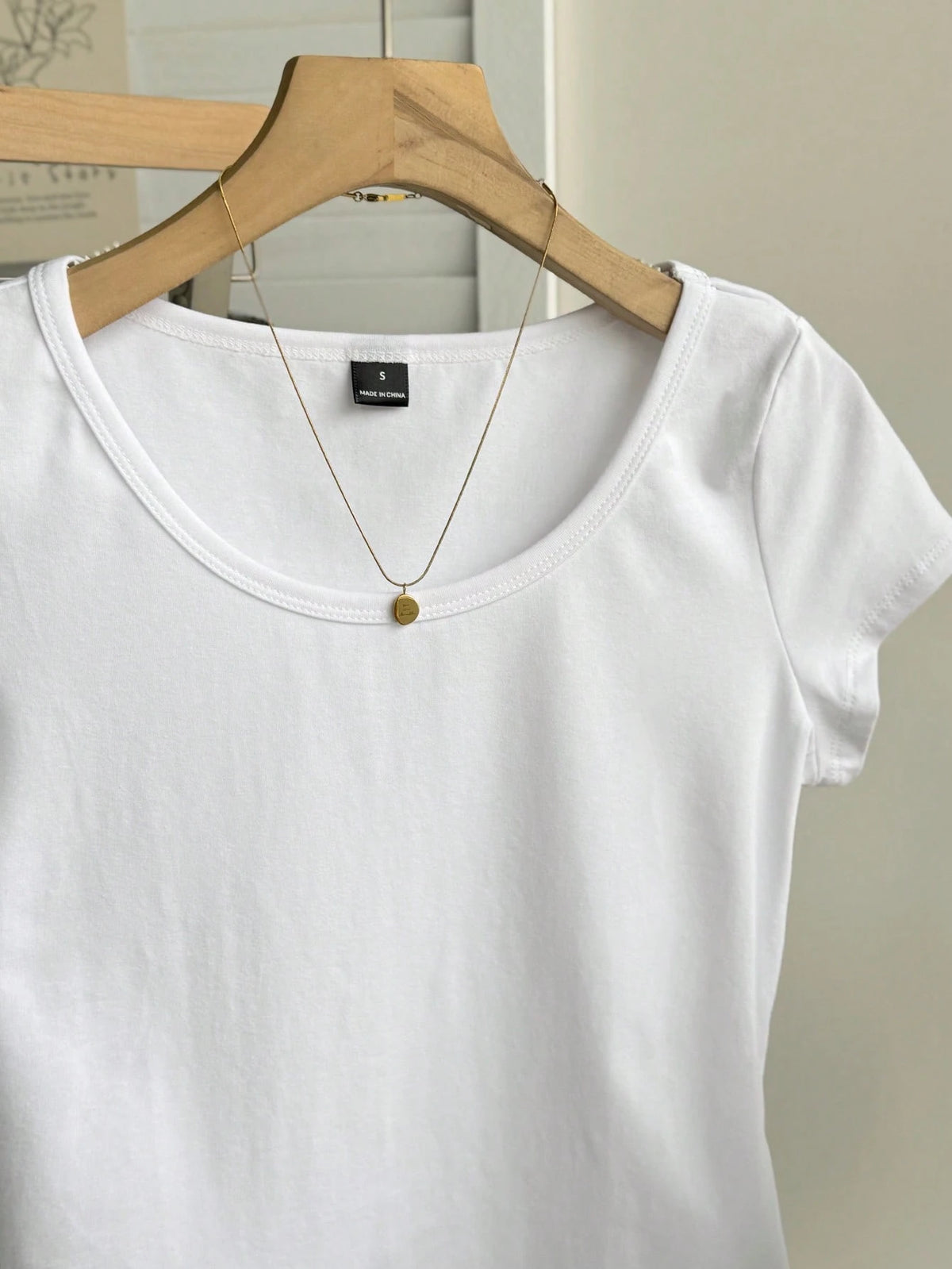 Tseoso 95% Cotton All White Summer Casual Everyday Women's T-Shirt,Scoop Neck Short Sleeve Tight Slim Fit Versatile Simple Pattern Chic Soft Top,Gift