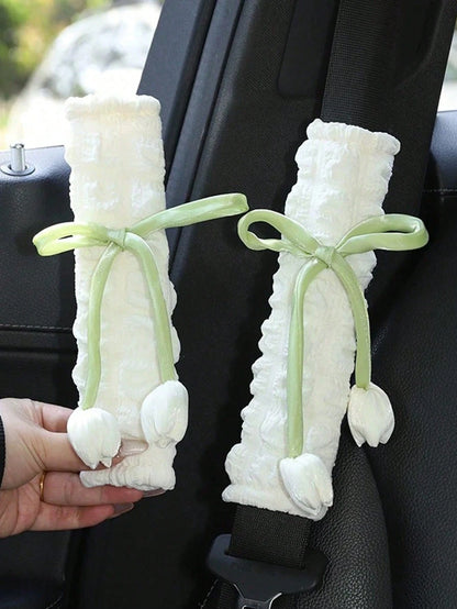 Tulip Flower Car Seatbelt Shoulder Pad Cover, Creative Car Seat Belt Protector, Universal For All Seasons,Car Accessories Women