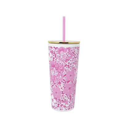 Tumbler with Straw Conch Shell Pink Burst of Joy