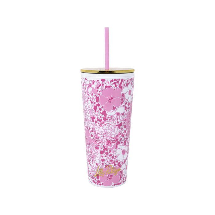 Tumbler with Straw Conch Shell Pink Burst of Joy