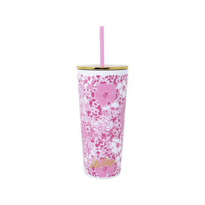 Tumbler with Straw Conch Shell Pink Burst of Joy
