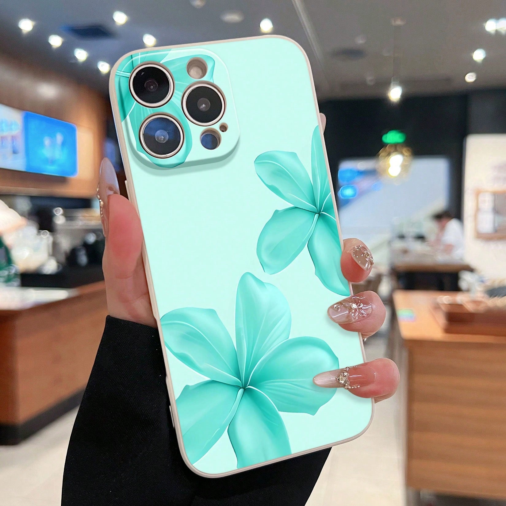 Turquoise Flower Pattern Phone Case Compatible With 17 16 Pro Max 15 Pro Max 13 And 12 Made Of TPU Material Providing Shock And Drop Protection A Great Gift For Family Friends Loved Ones Boyfrien