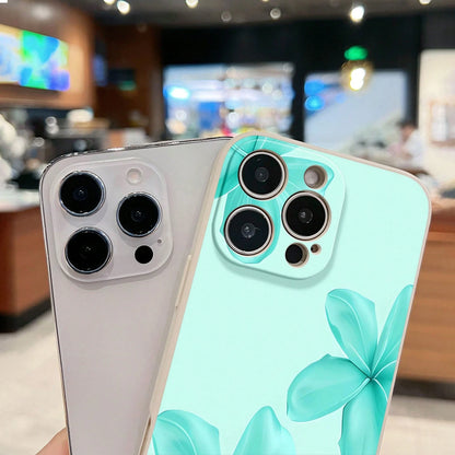 Turquoise Flower Pattern Phone Case Compatible With 17 16 Pro Max 15 Pro Max 13 And 12 Made Of TPU Material Providing Shock And Drop Protection A Great Gift For Family Friends Loved Ones Boyfrien