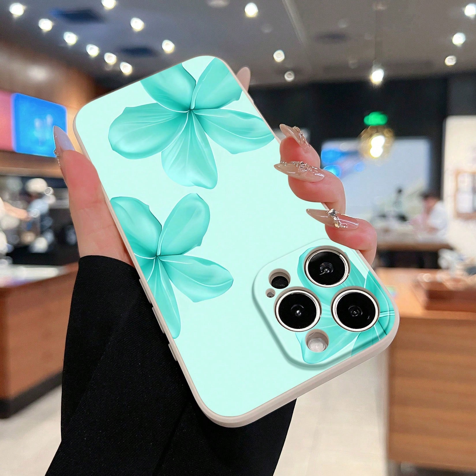Turquoise Flower Pattern Phone Case Compatible With 17 16 Pro Max 15 Pro Max 13 And 12 Made Of TPU Material Providing Shock And Drop Protection A Great Gift For Family Friends Loved Ones Boyfrien