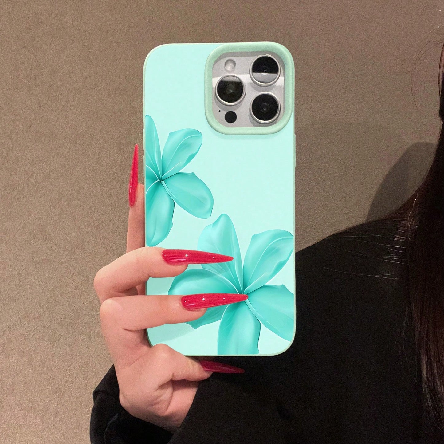 Turquoise Flower Pattern Phone Case Compatible With 17 16 Pro Max 15 Pro Max 13 And 12 Made Of TPU Material Providing Shock And Drop Protection A Great Gift For Family Friends Loved Ones Boyfrien