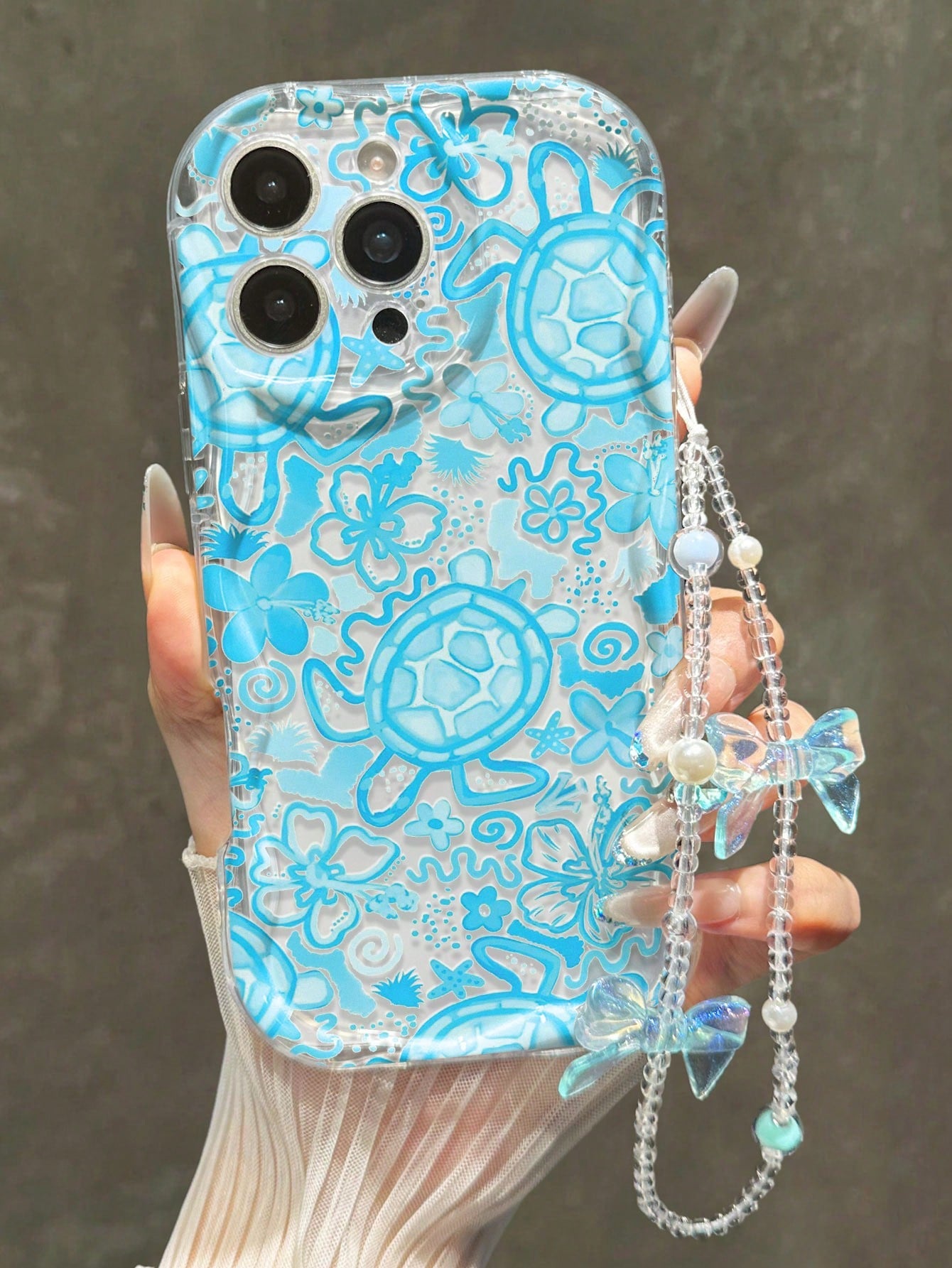 Turtle Painted Flat Print Cream Wave Edge With Bracelet Simple Anti-Drop Thickened Phone Protective Case Suitable For Ip 17/Ip 17pro/Ip 17promax/Iphone16 XR/7/8 Iphone15Promax/12PROMAX/13PROMAX/14PRO