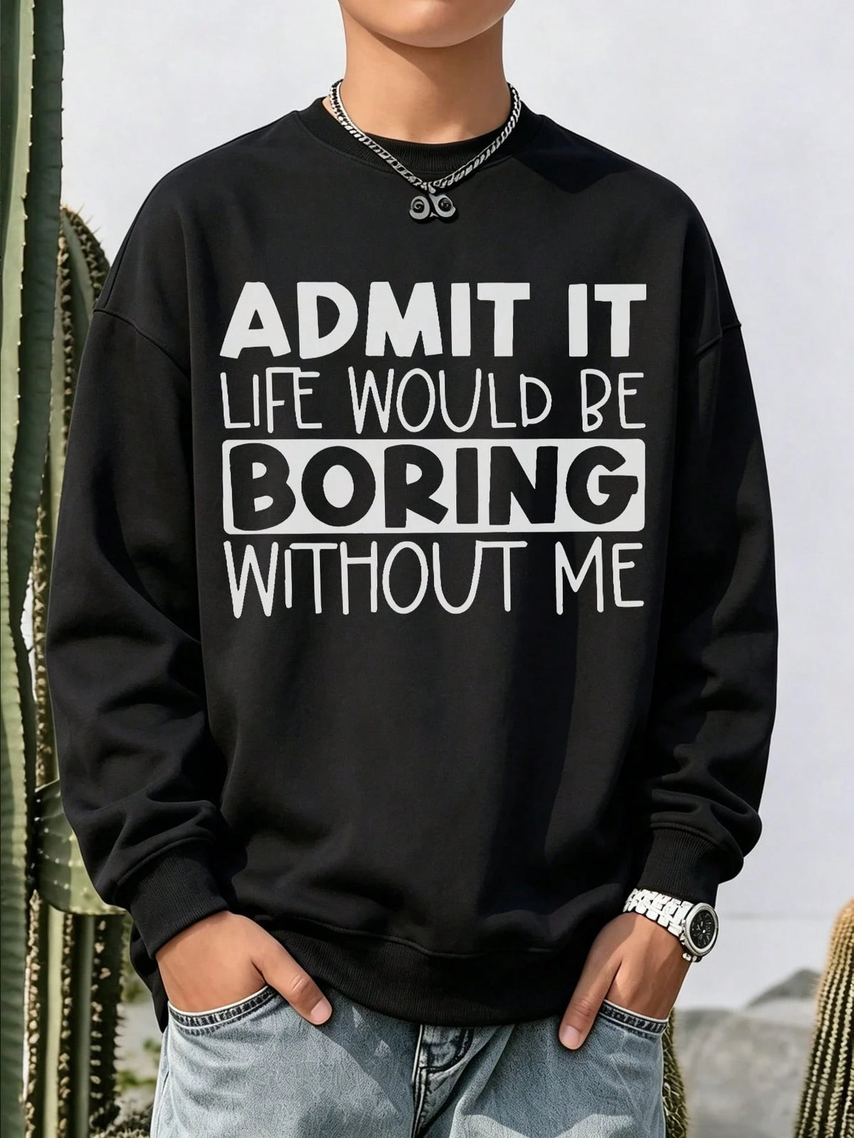 Tween Boy Warm Crewneck Sweatshirt, Kids' Autumn/Winter Long Sleeve Top, Student Casual Wear, Street/Casual/Designer/Daily/Sporty/Fashion/Preppy