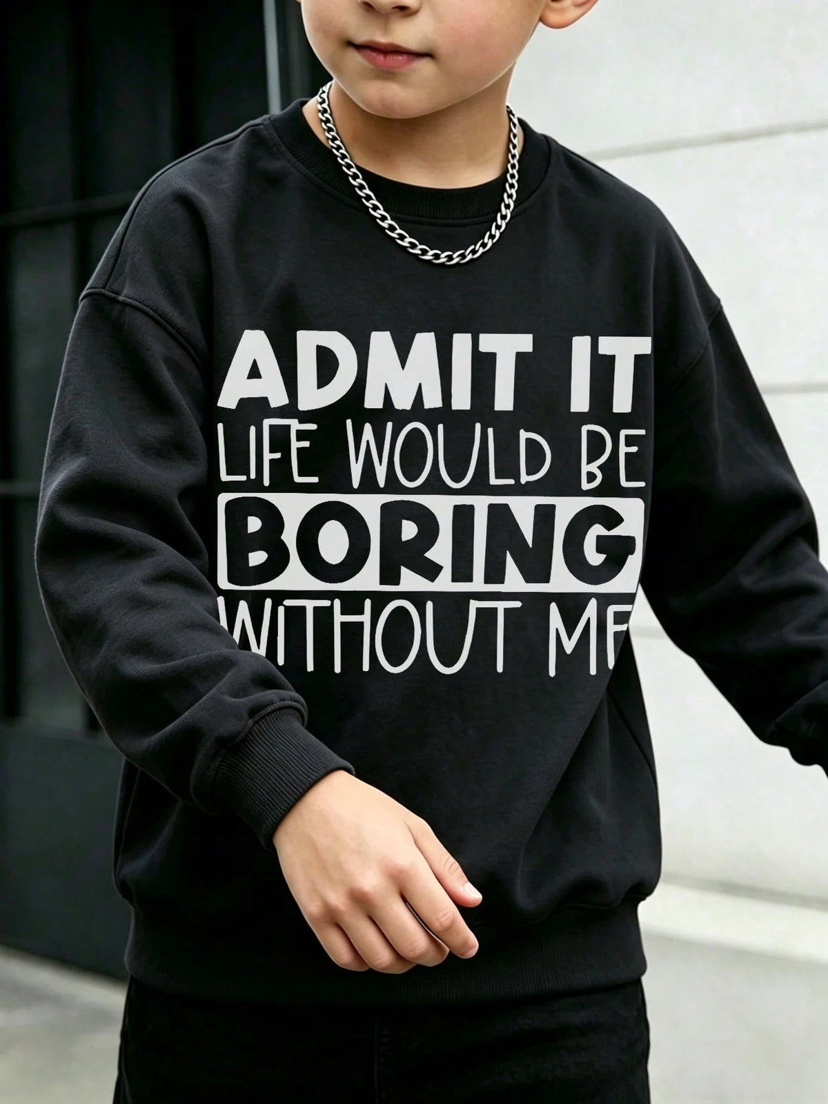 Tween Boy Warm Crewneck Sweatshirt, Kids' Autumn/Winter Long Sleeve Top, Student Casual Wear, Street/Casual/Designer/Daily/Sporty/Fashion/Preppy