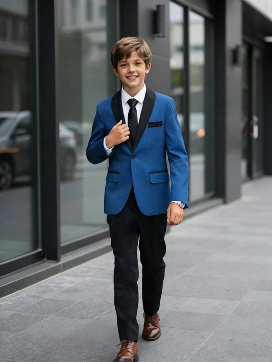 Tween Boys Blue White Blazer & Pants Suit For Wedding Stage Show & Back To School
