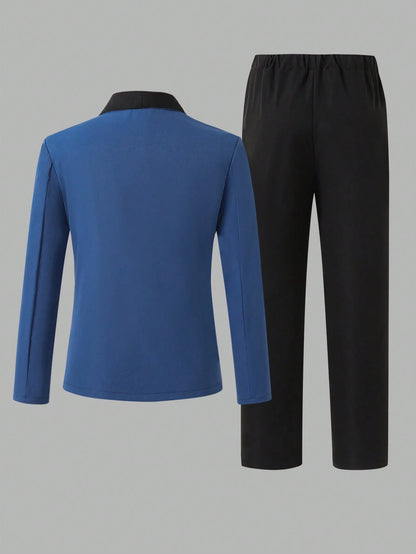 Tween Boys Blue White Blazer & Pants Suit For Wedding Stage Show & Back To School