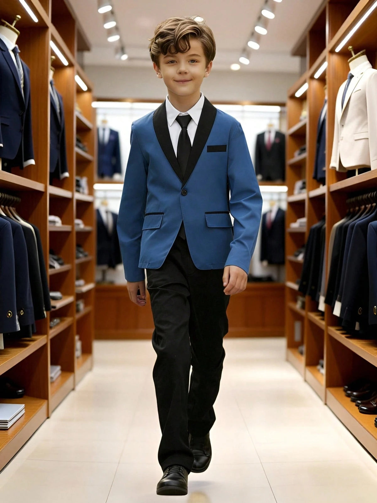 Tween Boys Blue White Blazer & Pants Suit For Wedding Stage Show & Back To School