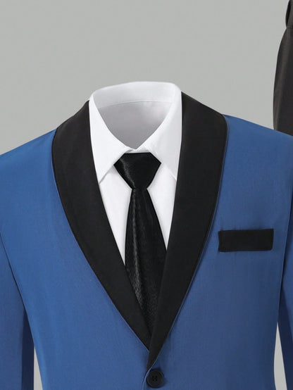 Tween Boys Blue White Blazer & Pants Suit For Wedding Stage Show & Back To School