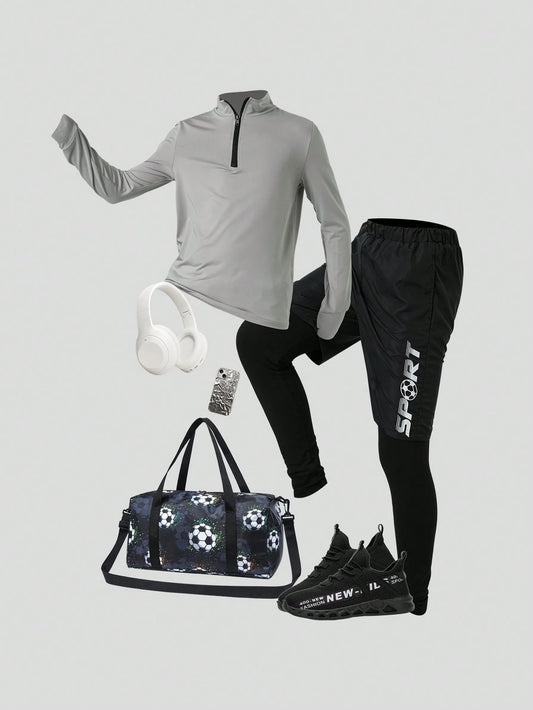 Tween Boys Bright Color Collar Half-Zip Long Sleeve And Pants Comfortable Sportswear Set
