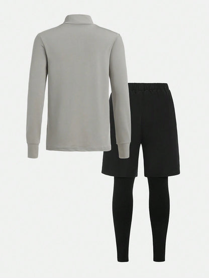 Tween Boys Bright Color Collar Half-Zip Long Sleeve And Pants Comfortable Sportswear Set