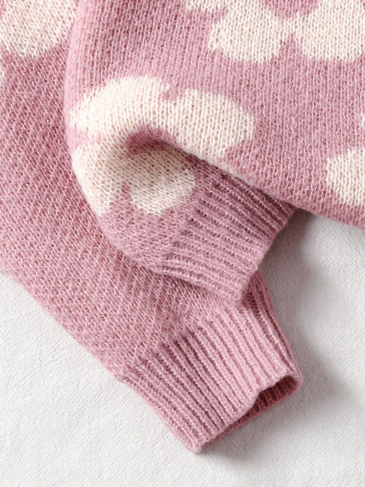 Tween Girl Casual Pink Floral Jacquard Loose Pullover Sweater And Flare Pants Set, Suitable For Home And Outdoor, Autumn/Winter Fall