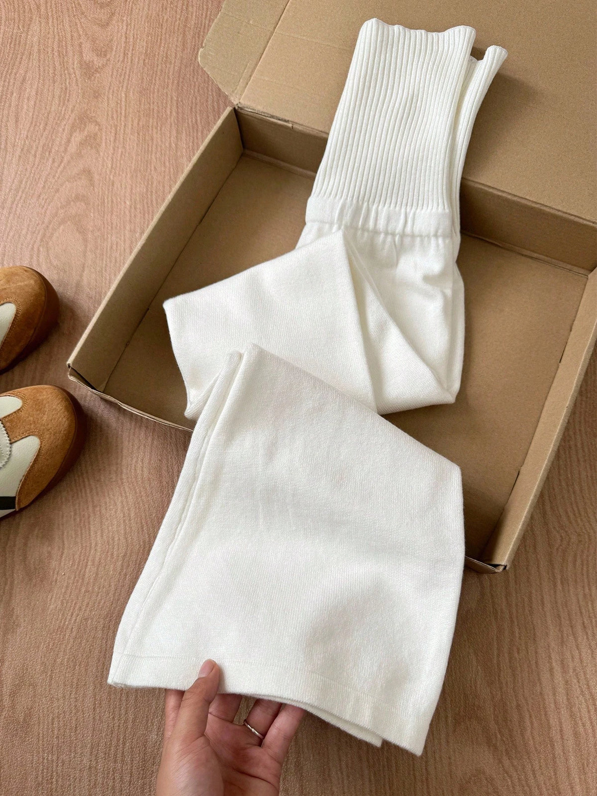 Tween Girl White Autumn Casual Simple Solid Apricot Tight High Waist Flare Leg Knit Sweater Pants,Mommy And Me Matching Fall Winter Bell Bottom