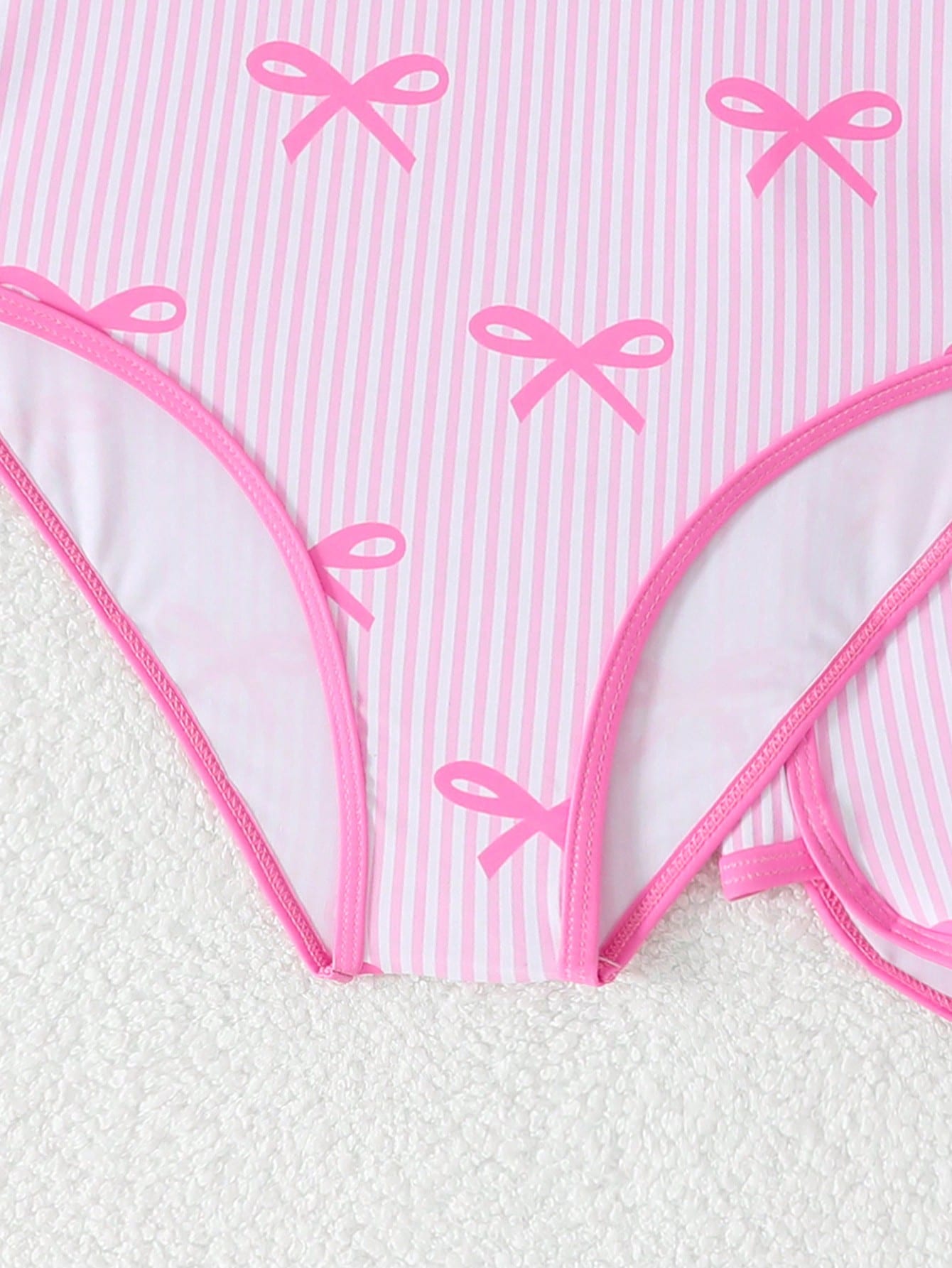 Tween Girls Cute Pink And White Striped One-Piece Swimsuit & Shorts Set,Pink Bow Pattern,Halter Neck Bathing Suit For Summer,Beach,Holiday Vacation