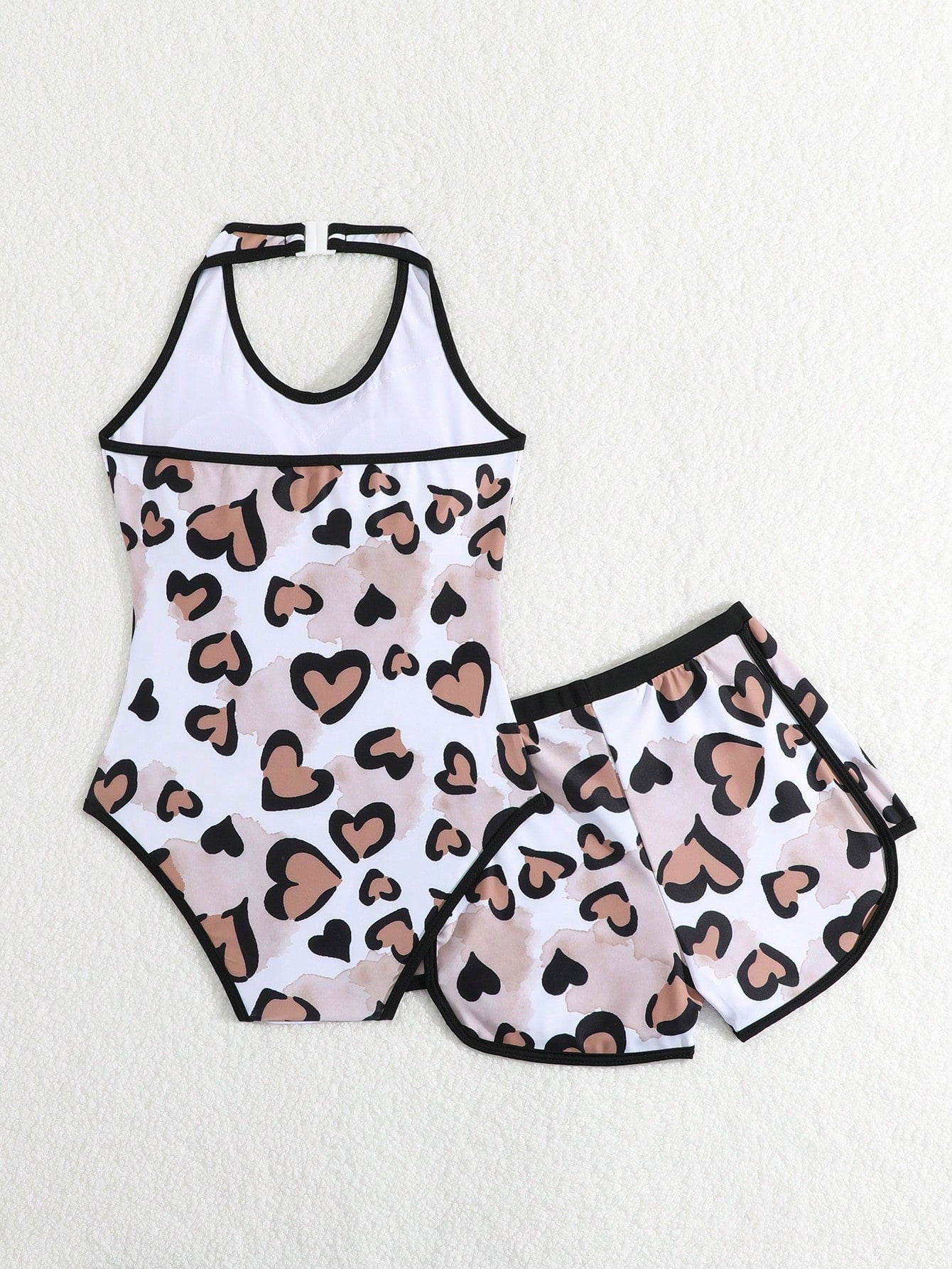 Tween Girls Cute Pink And White Striped One-Piece Swimsuit & Shorts Set,Pink Bow Pattern,Halter Neck Bathing Suit For Summer,Beach,Holiday Vacation