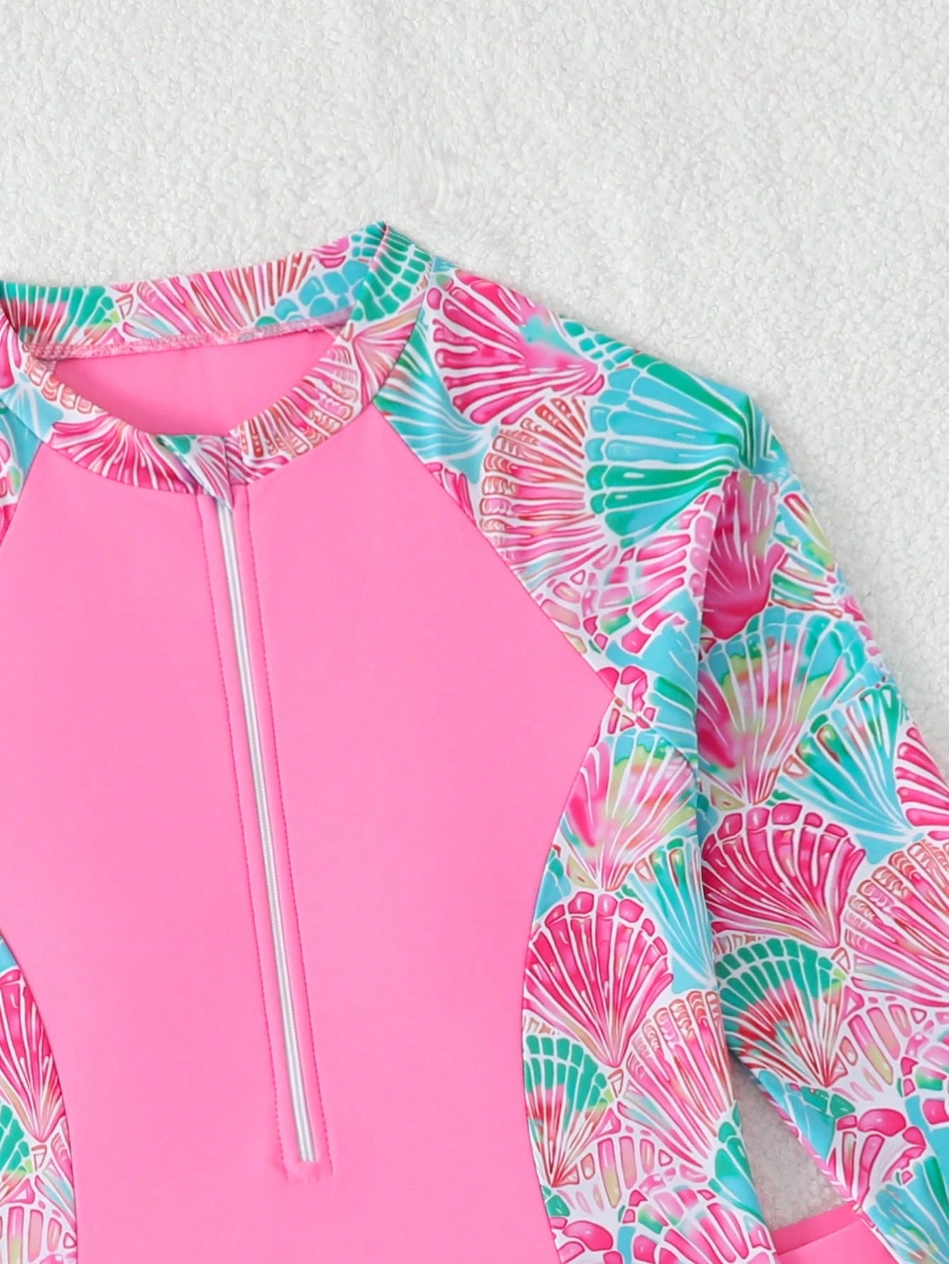 Tween Girls Pink Tankini Swimwear,Shell Print Knit Zip 2 Pieces Set Modest Bikini For Teens,Summer Casual Beach Holiday Vacation,Swimming Pool