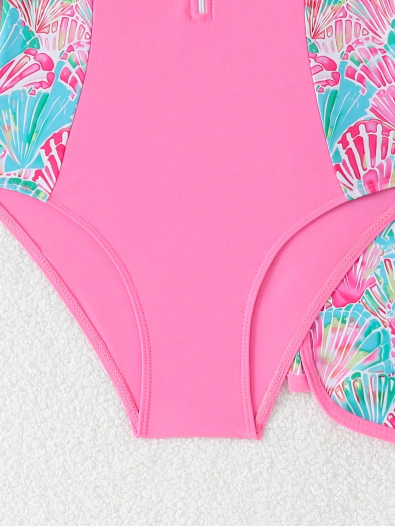 Tween Girls Pink Tankini Swimwear,Shell Print Knit Zip 2 Pieces Set Modest Bikini For Teens,Summer Casual Beach Holiday Vacation,Swimming Pool