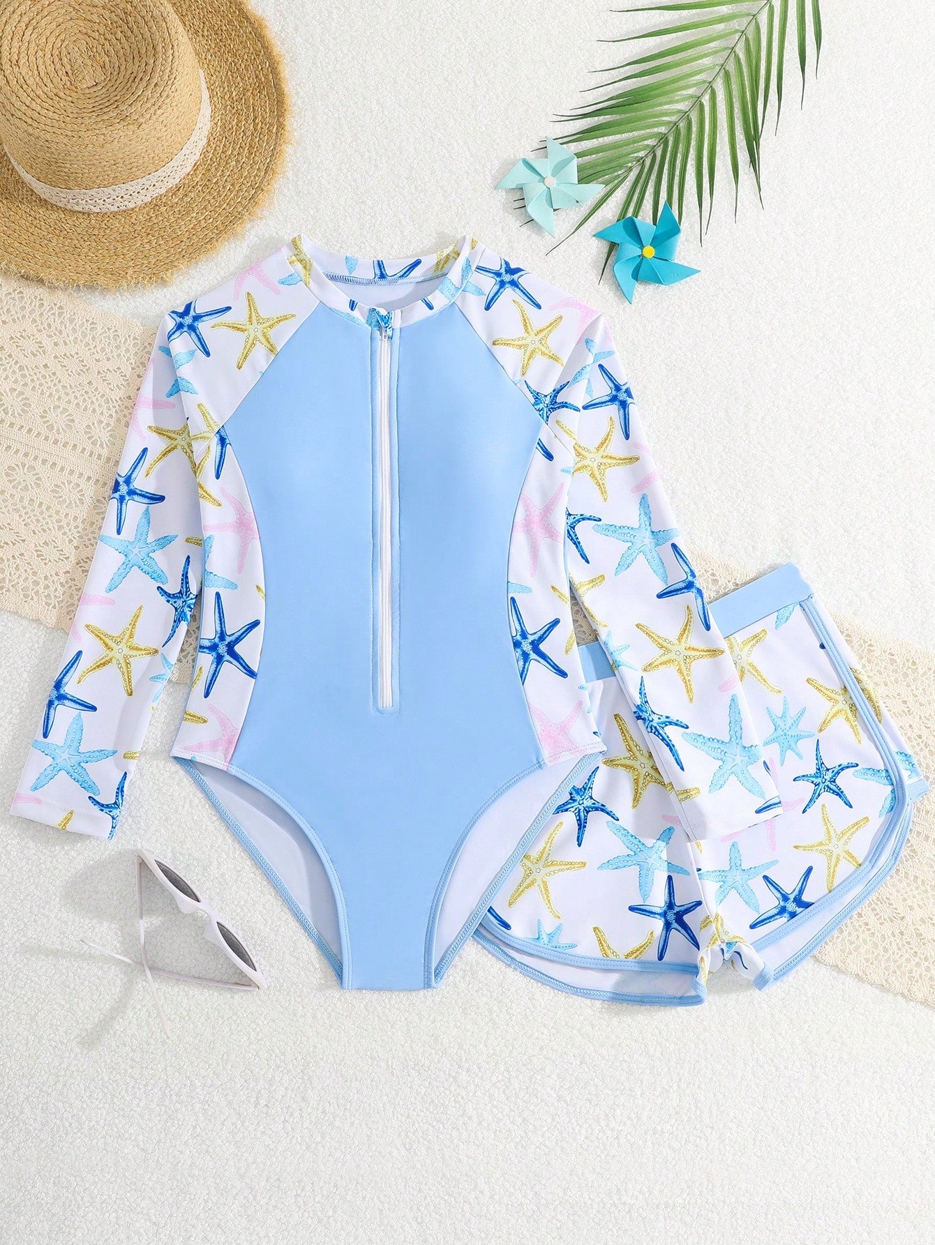 Tween Girls Pink Tankini Swimwear,Shell Print Knit Zip 2 Pieces Set Modest Bikini For Teens,Summer Casual Beach Holiday Vacation,Swimming Pool