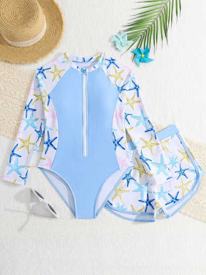 Tween Girls Pink Tankini Swimwear,Shell Print Knit Zip 2 Pieces Set Modest Bikini For Teens,Summer Casual Beach Holiday Vacation,Swimming Pool