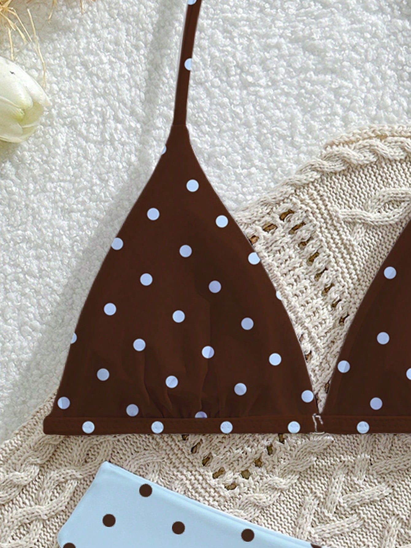 Tween Girls Swimwear Set, Casual Vacation Cute Polka Dot Random Print Knit Fabric Adjustable Halter Top And Triangle Bottoms 2pcs, Reversible, Suitable For Summer Vacation, Beach, Pool, Holiday