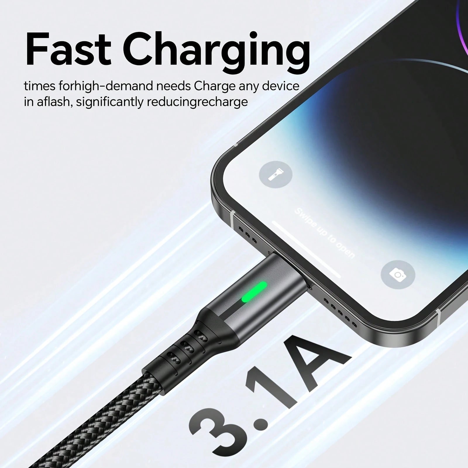 Tzlrxl ToughLink USB To Type C Data Cable- Fast Charging, Anti-Bend, LED Status Light, 3.3ft/6.6ft