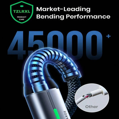 Tzlrxl ToughLink USB To Type C Data Cable- Fast Charging, Anti-Bend, LED Status Light, 3.3ft/6.6ft