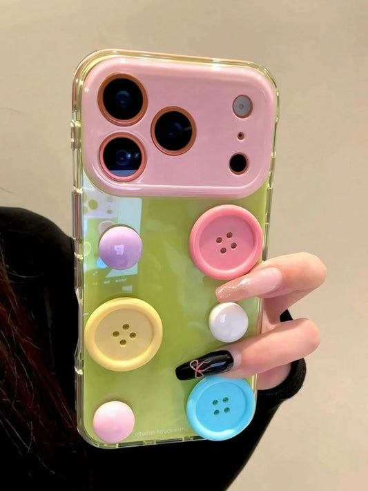 Unique 3D Colorful Button 15/17 Phone Case, Full Edge Protection Anti-Drop Cover, Personalized Case Compatible With Iphone 14 Pro Max/16 Pro Max/13