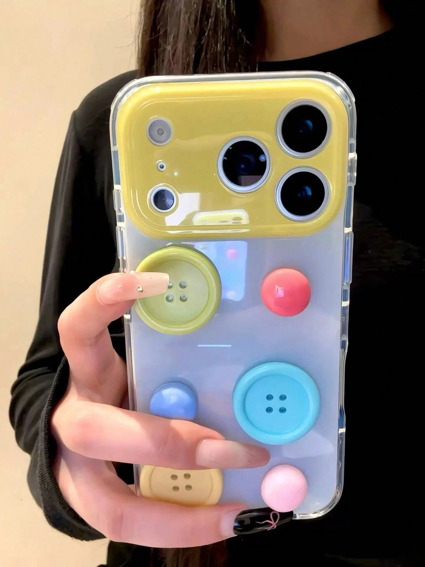 Unique 3D Colorful Button 15/17 Phone Case, Full Edge Protection Anti-Drop Cover, Personalized Case Compatible With Iphone 14 Pro Max/16 Pro Max/13