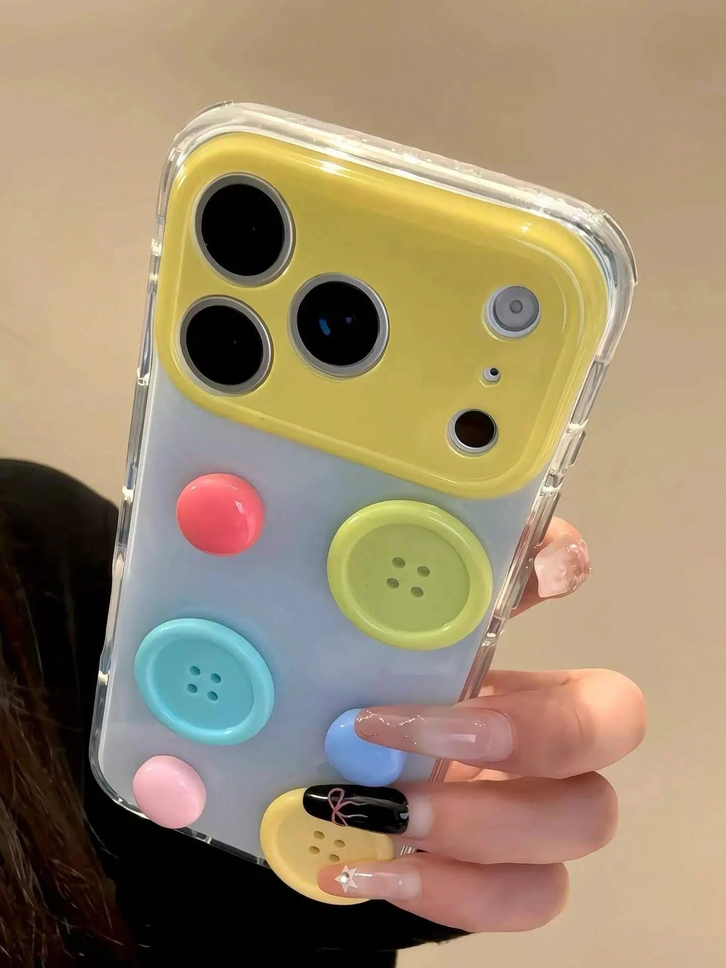 Unique 3D Colorful Button 15/17 Phone Case, Full Edge Protection Anti-Drop Cover, Personalized Case Compatible With Iphone 14 Pro Max/16 Pro Max/13