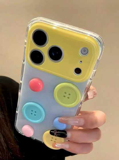 Unique 3D Colorful Button 15/17 Phone Case, Full Edge Protection Anti-Drop Cover, Personalized Case Compatible With Iphone 14 Pro Max/16 Pro Max/13