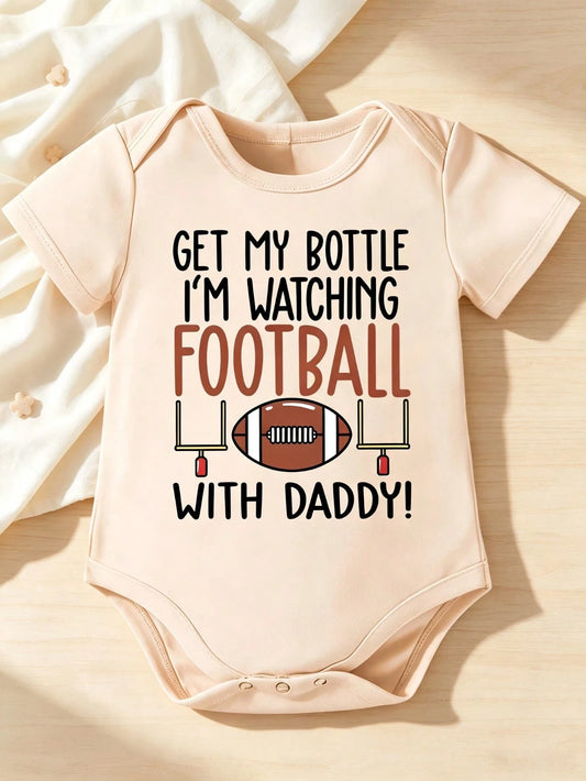 Unisex Baby Short Sleeve Bodysuit Get My Bottle I'm Watching Football With Daddy Print Newborn Triangle Romper Infant Summer One Piece Outfit