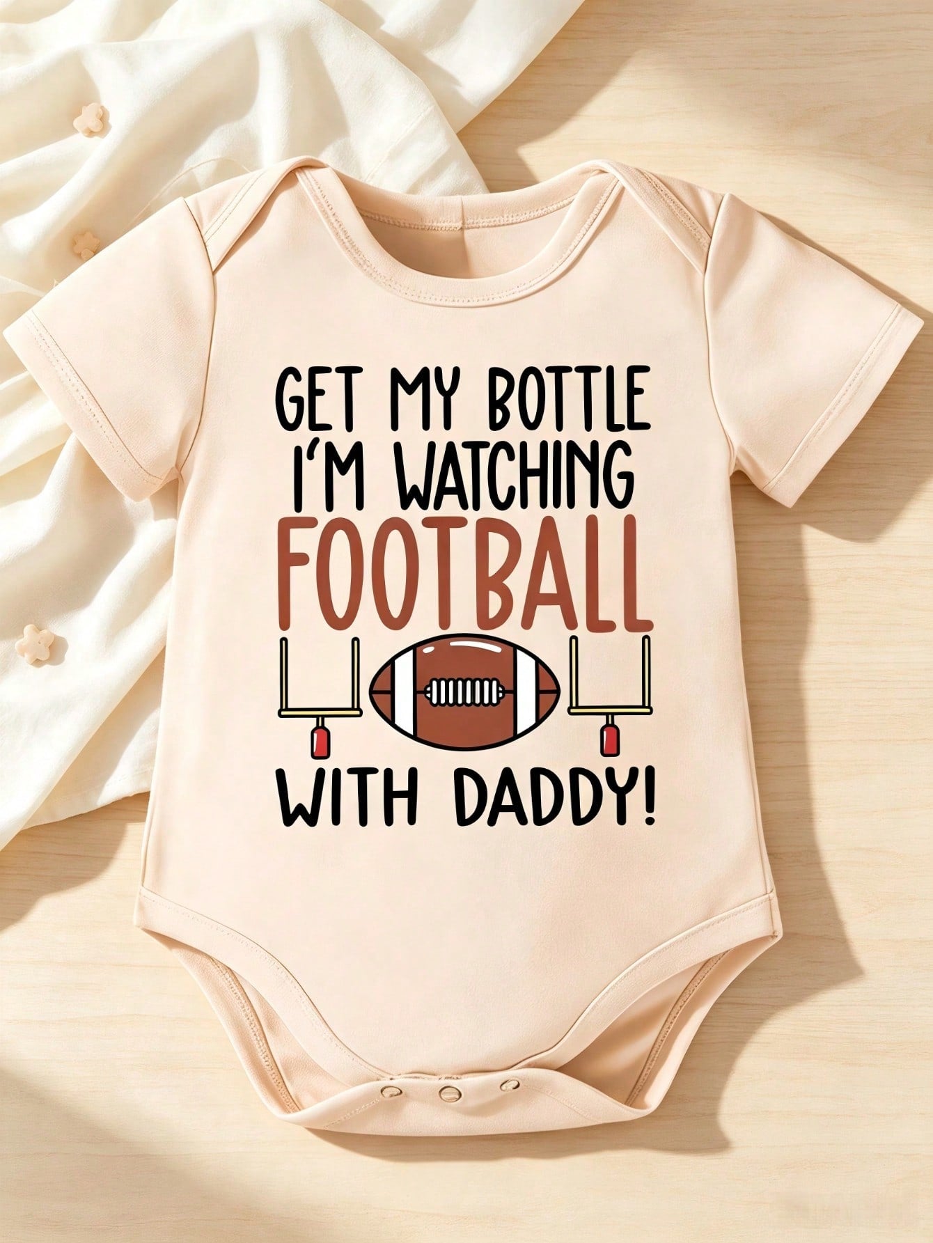 Unisex Baby Short Sleeve Bodysuit Get My Bottle I'm Watching Football With Daddy Print Newborn Triangle Romper Infant Summer One Piece Outfit